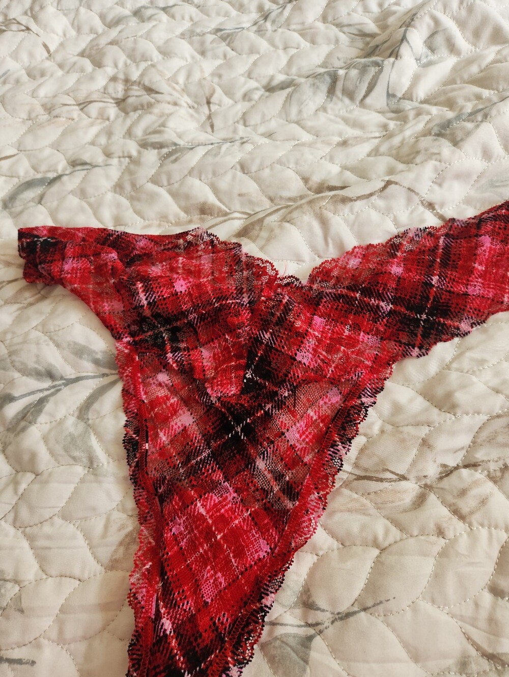 Victoria's Secret Red Plaid Lace Thong